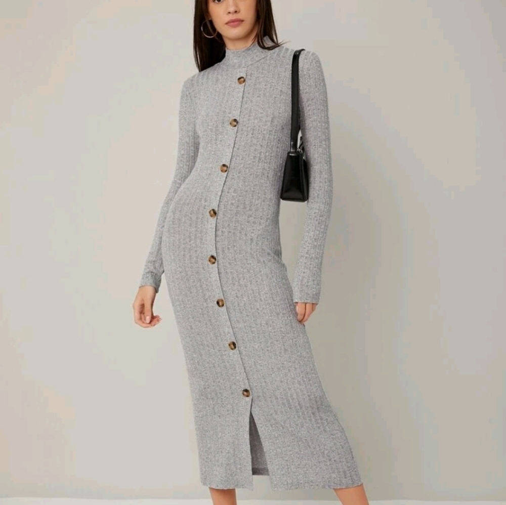 Mock neck ribbed knit bodycon dress